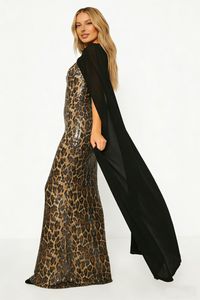 Leopard-print Caped Gown