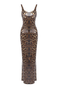 Leopard-print Caped Gown