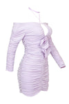 Lilac Purple Floral Applique Ruched Mini Dress