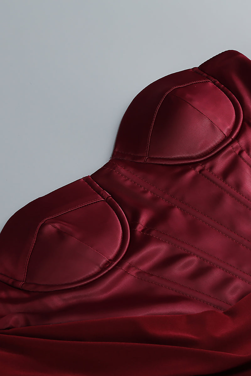 Long Sleeve Draped Bustier Maxi Dress in Burgundy