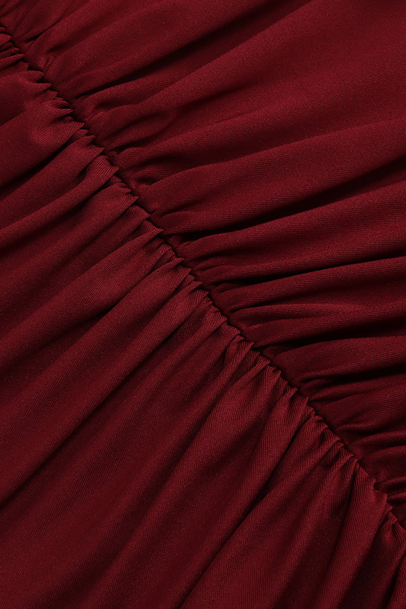Long Sleeve Draped Bustier Maxi Dress in Burgundy