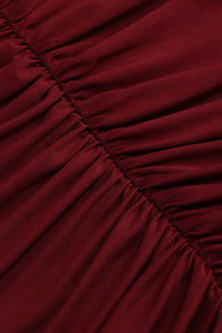 Long Sleeve Draped Bustier Maxi Dress in Burgundy