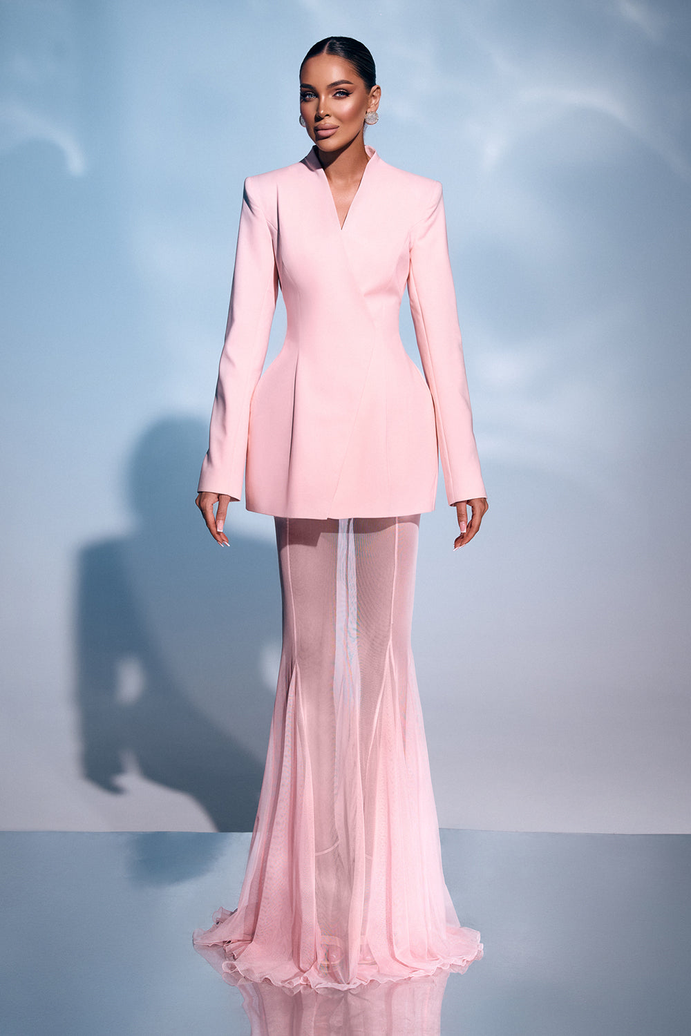 Long Sleeve Jacket & Mesh Maxi Skirt Set