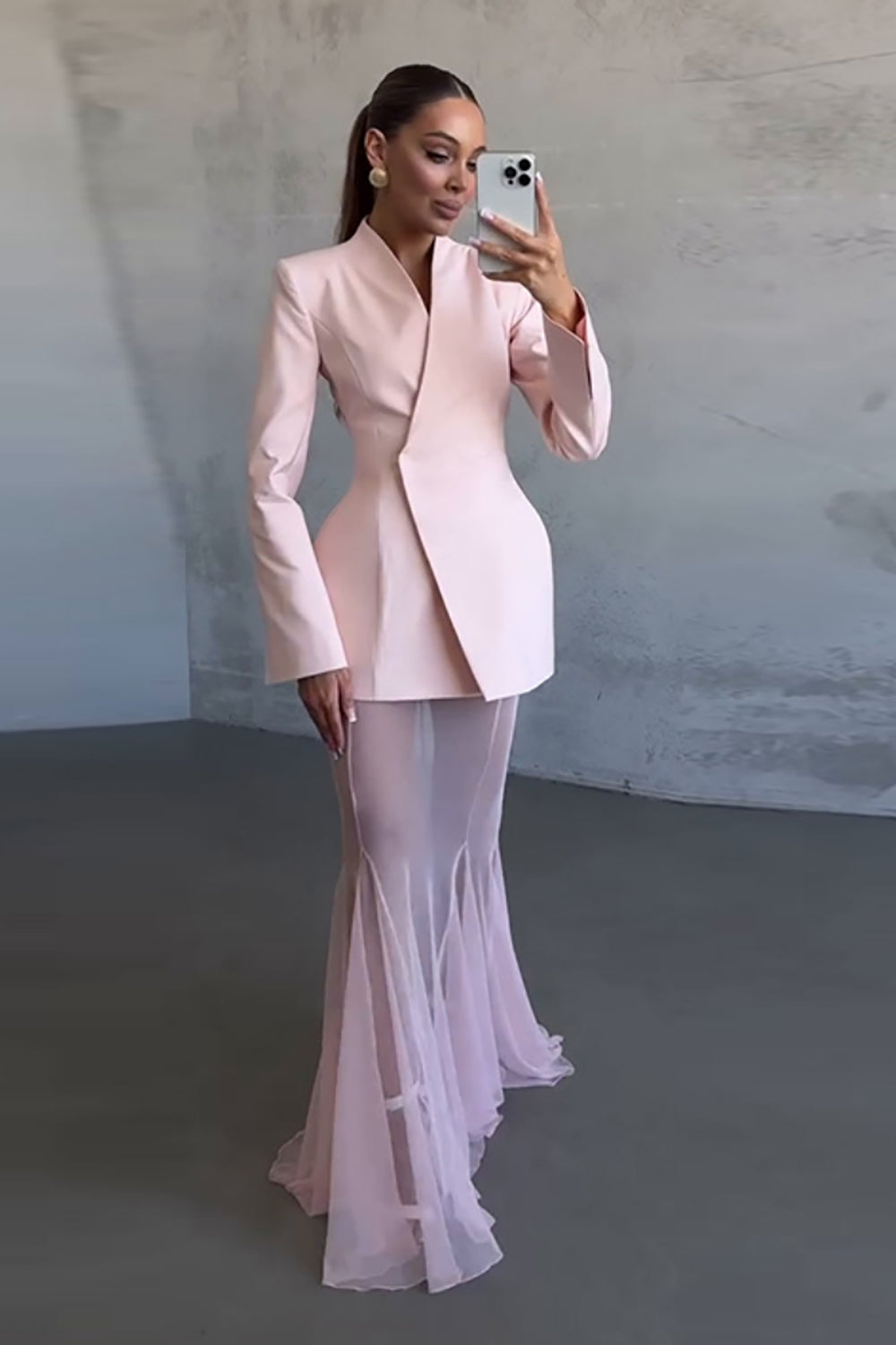 Long Sleeve Jacket & Mesh Maxi Skirt Set