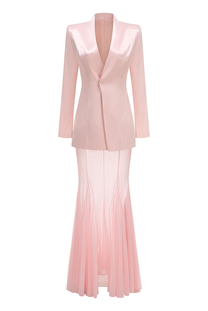 Long Sleeve Jacket & Mesh Maxi Skirt Set