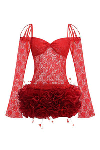 Robe à licou brodée de fleurs 3D en bleu