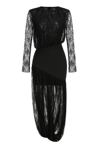 Long Sleeve Lace Wrap Maxi Dress in Black