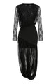 Long Sleeve Lace Wrap Maxi Dress in Black