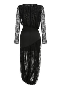 Long Sleeve Lace Wrap Maxi Dress in Black