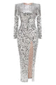 Sequin Embellished Slit Gown