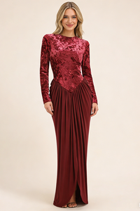 Long Sleeve Velvet Draped Gown