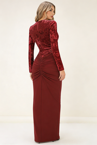 Long Sleeve Velvet Draped Gown