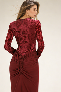Long Sleeve Velvet Draped Gown