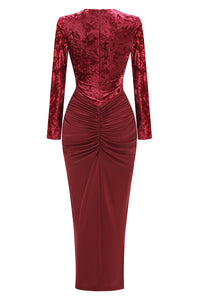 Long Sleeve Velvet Draped Gown