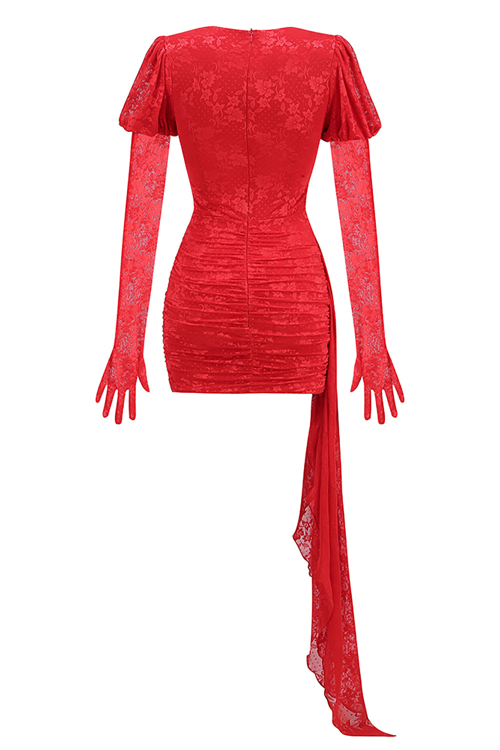 Cut Out Pleated Lace Mini Dress With Gloves