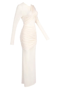 Long Sleeve Draped Mesh Maxi Dress