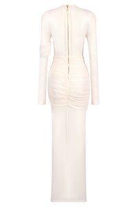 Long Sleeve Draped Mesh Maxi Dress