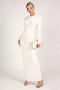 Long Sleeve Draped Mesh Maxi Dress