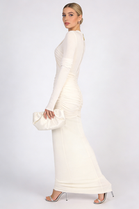 Long Sleeve Draped Mesh Maxi Dress