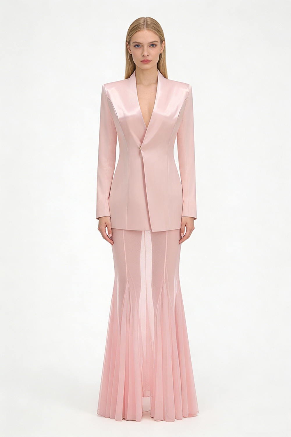 Long Sleeve Jacket & Mesh Maxi Skirt Set