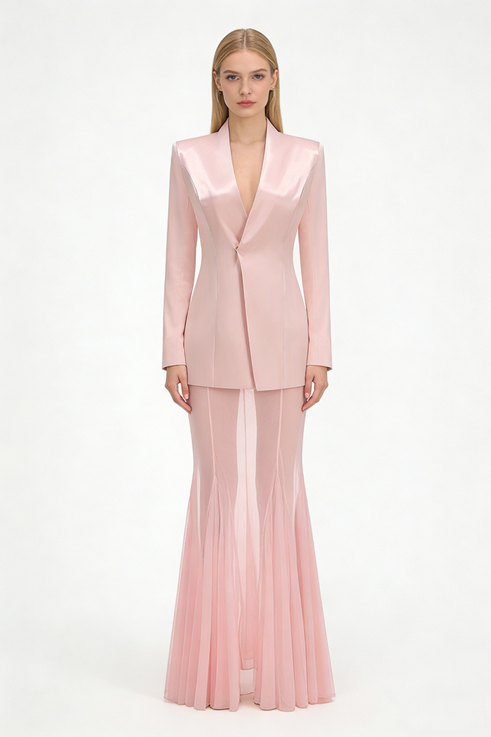 Long Sleeve Jacket & Mesh Maxi Skirt Set