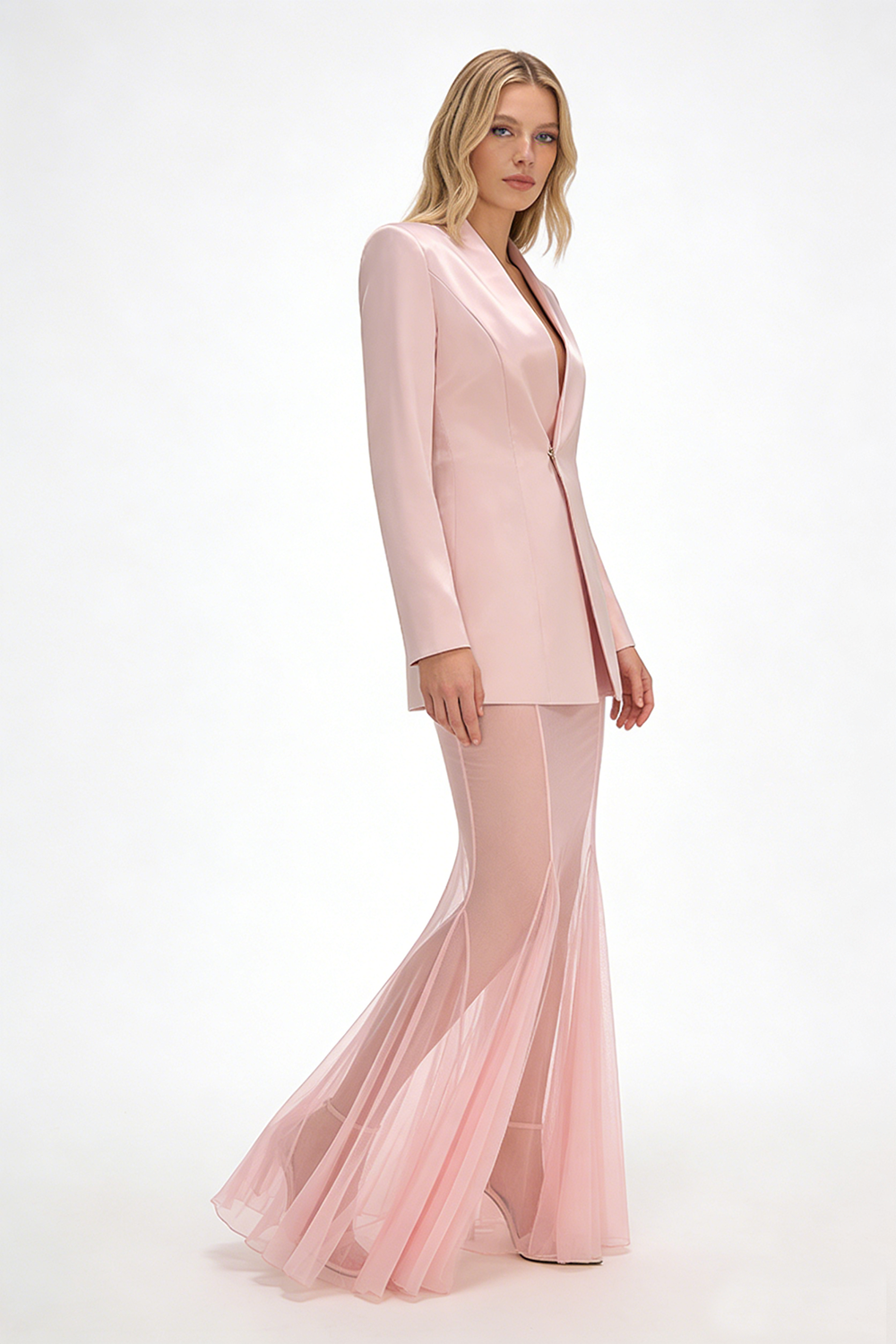 Long Sleeve Jacket & Mesh Maxi Skirt Set