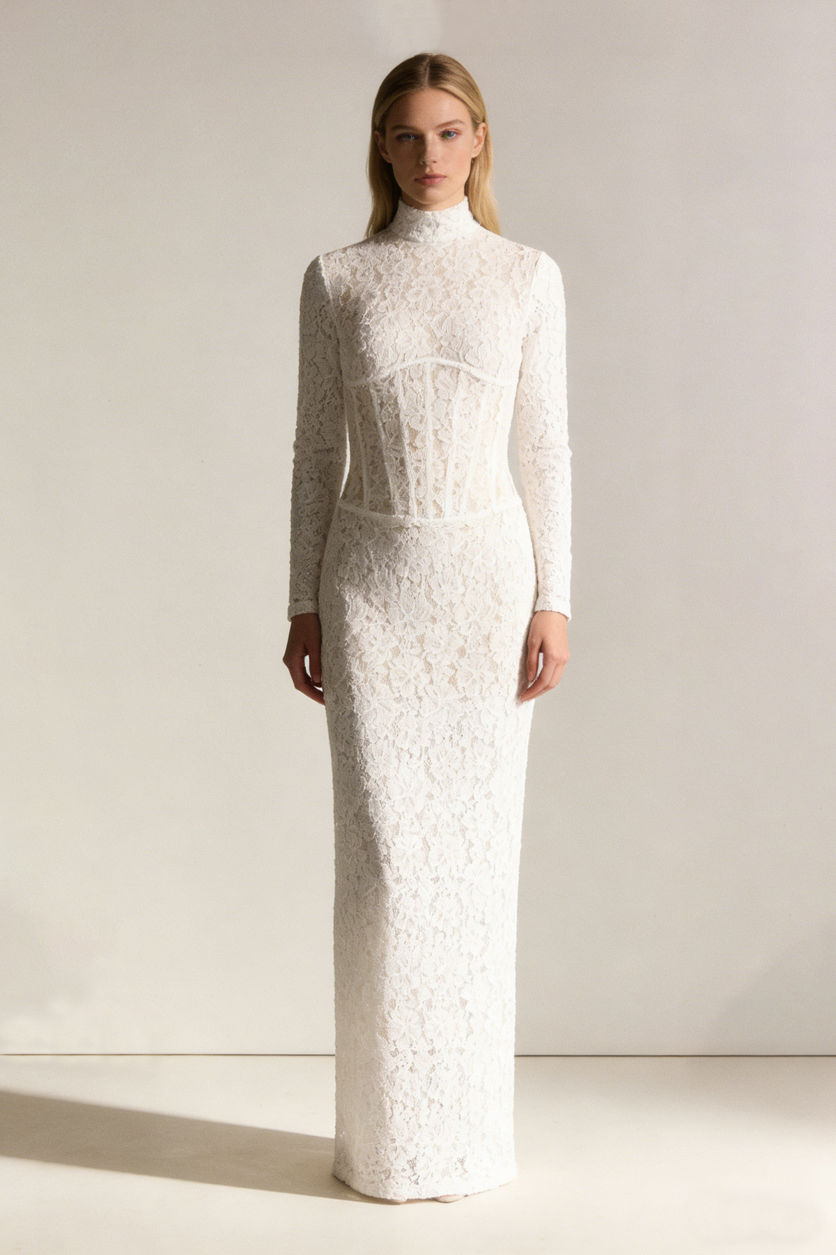 Long Sleeve Lace Corset Gown