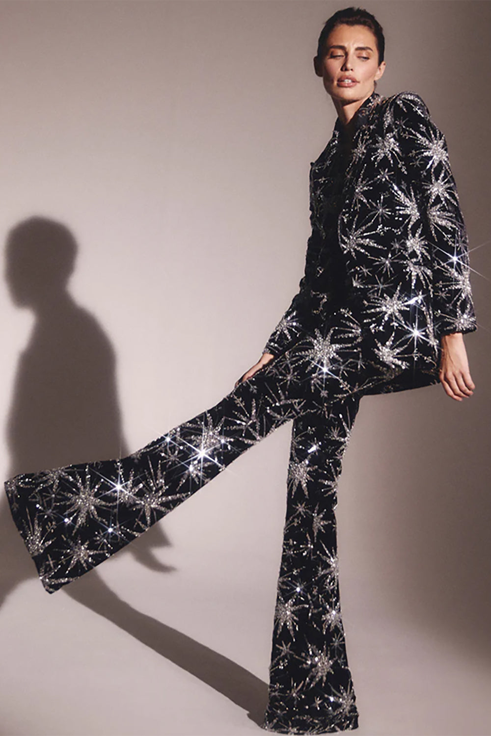 Low Neckline Sequin Embellished Star Suits Pants