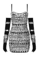 Rhinestone Embellishment Marquisette Dress With Gloves