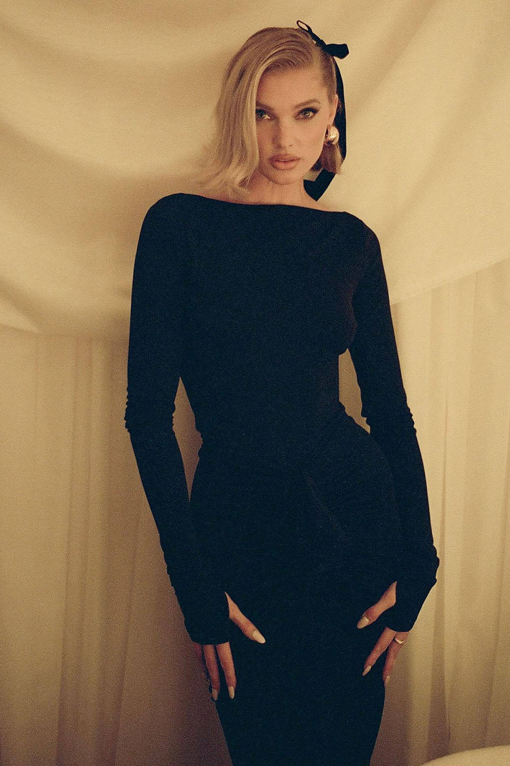 Matte Jersey Long Sleeve Top And Long Ruched Skirt