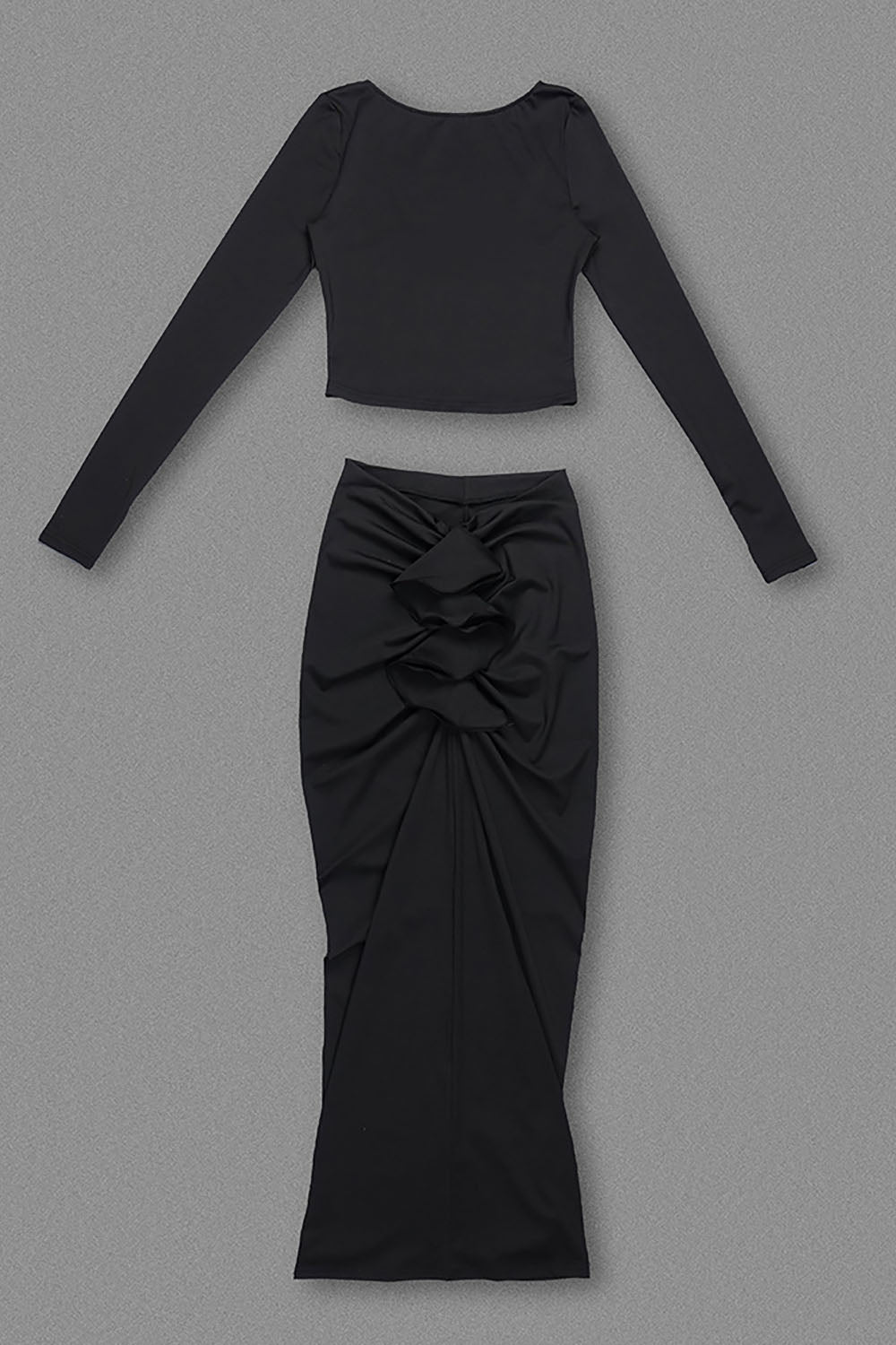 Matte Jersey Long Sleeve Top And Long Ruched Skirt