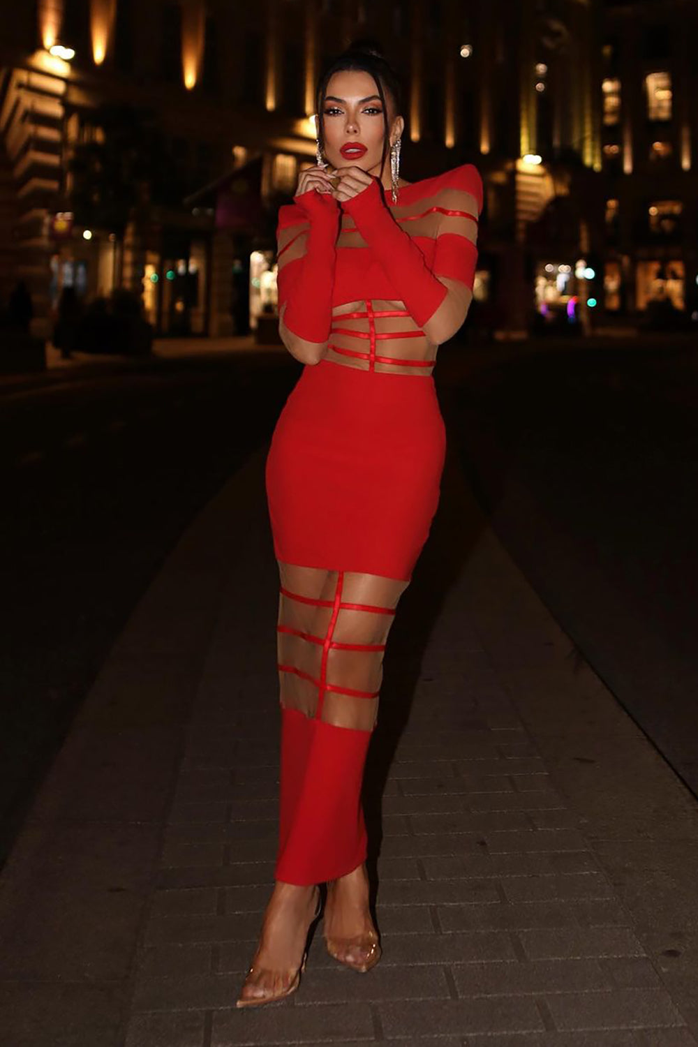 red fishtail midi dress Women's Fishtail Midi Dress Lace Cheongsam Dress
