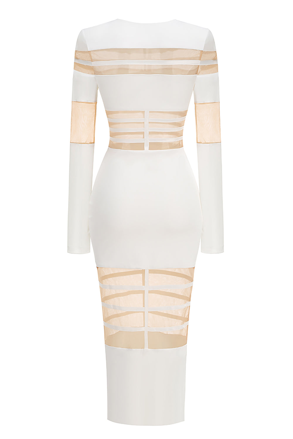 Mesh-Panel Fishtail Midi Dress in White CHICIDA Mesh-Panel Fishtail Midi Dress in White CHICIDA