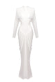 Mesh-Paneled Ruched Gown In White