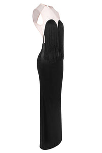 Mesh-paneled Fringe-detail Maxi Dress