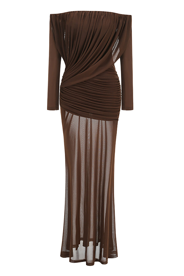 Mesh Bardot Layered Maxi Gown