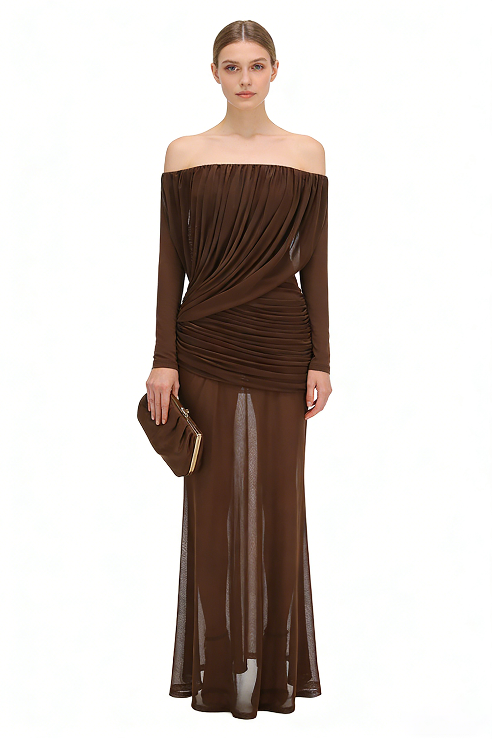 Mesh Bardot Layered Maxi Gown