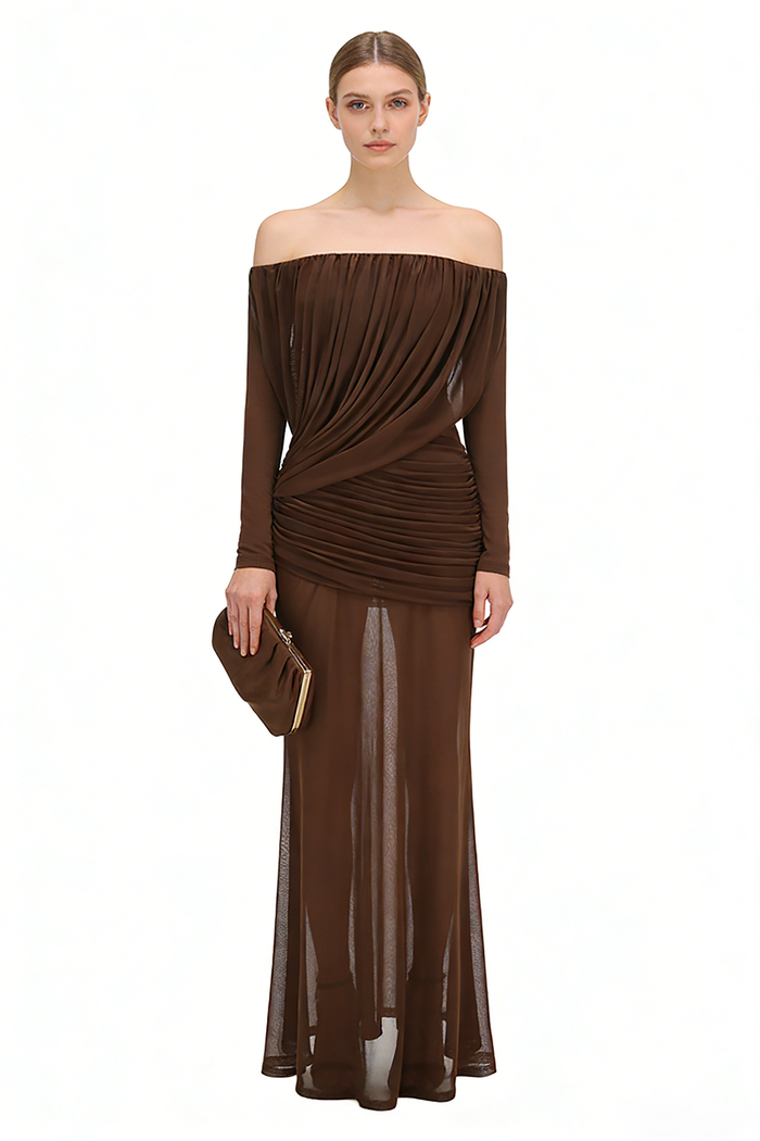 Mesh Bardot Layered Maxi Gown
