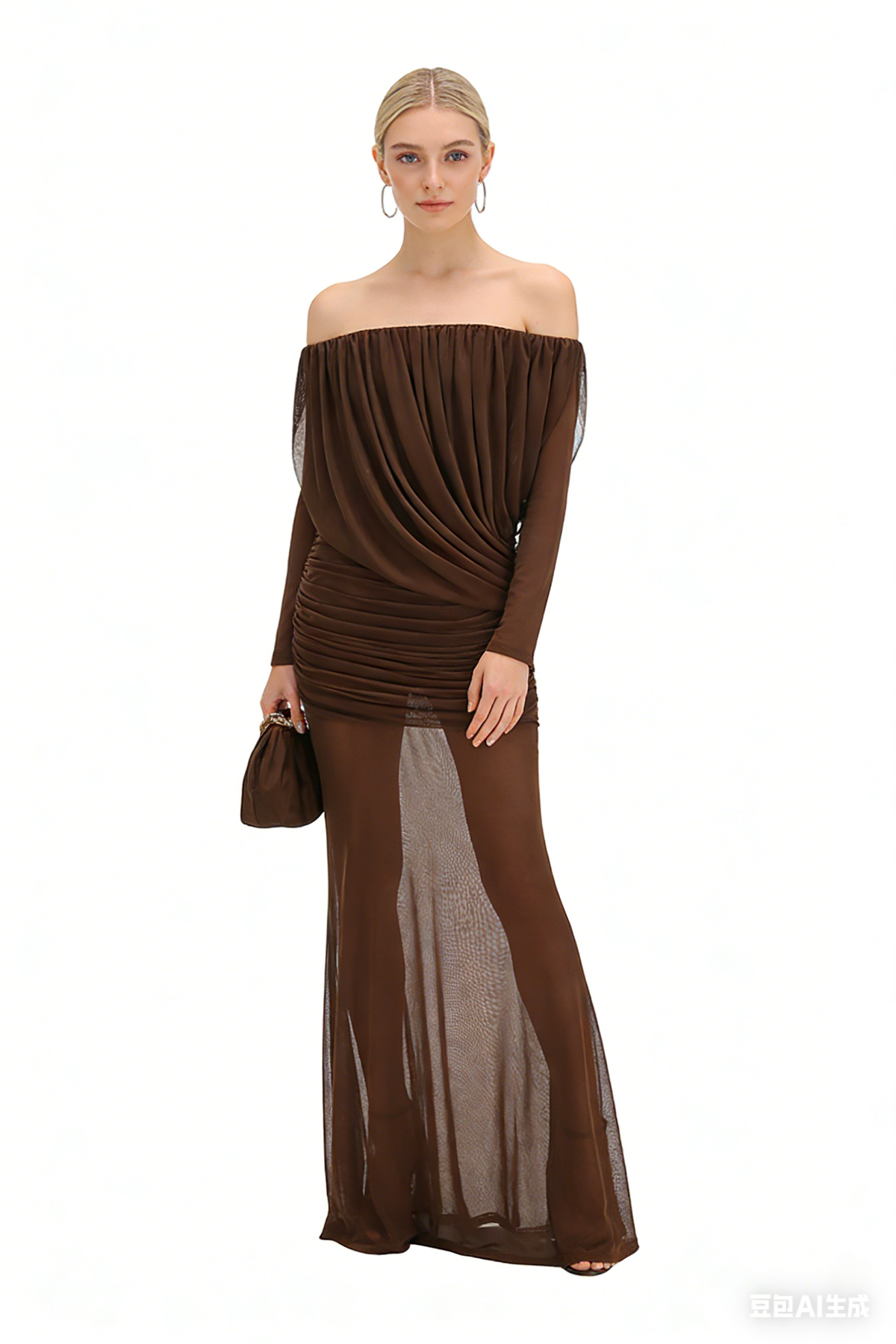 Mesh Bardot Layered Maxi Gown