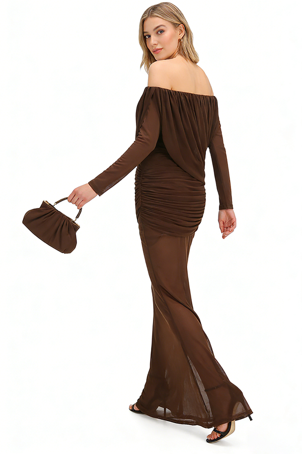 Mesh Bardot Layered Maxi Gown