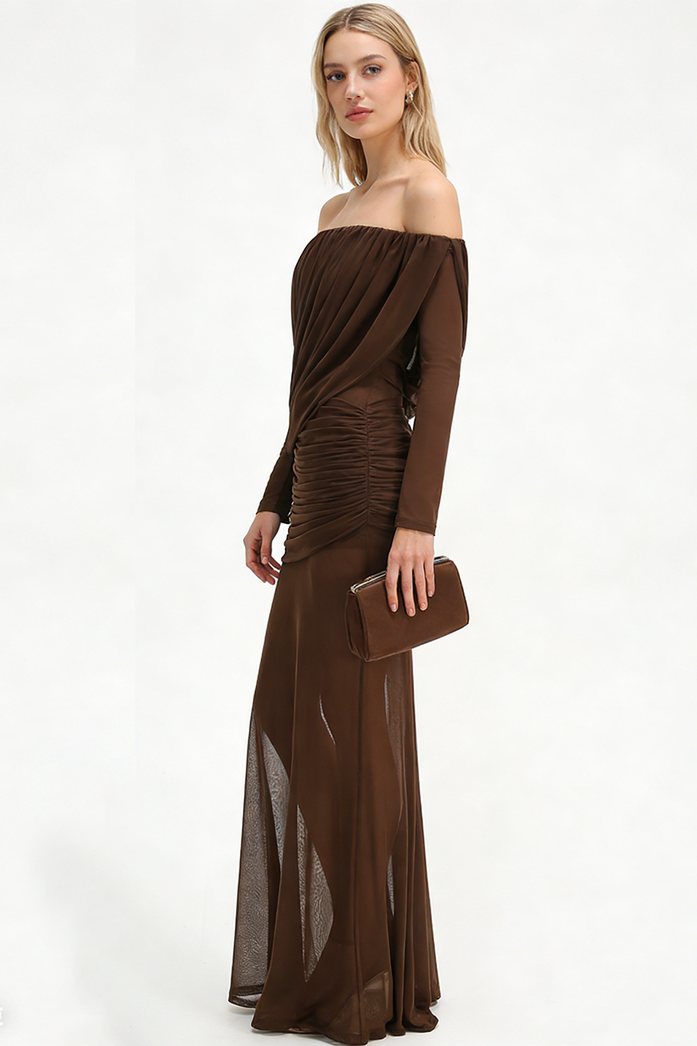 Mesh Bardot Layered Maxi Gown