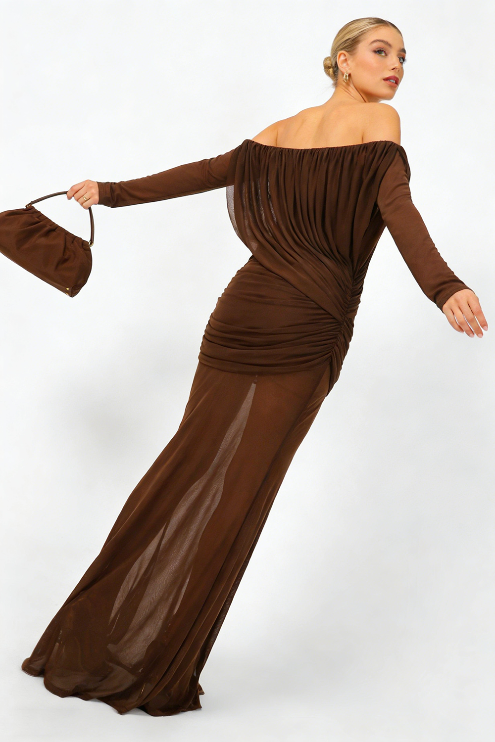 Mesh Bardot Layered Maxi Gown