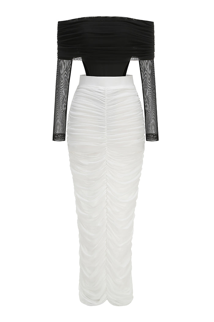 Mesh Sleeve Ruched Gown