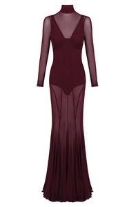 Mesh Tulle Maxi Dress in Burgundy