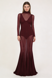Mesh Tulle Maxi Dress in Burgundy