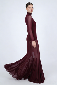 Mesh Tulle Maxi Dress in Burgundy