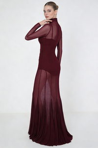 Mesh Tulle Maxi Dress in Burgundy