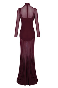 Mesh Tulle Maxi Dress in Burgundy