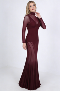 Mesh Tulle Maxi Dress in Burgundy