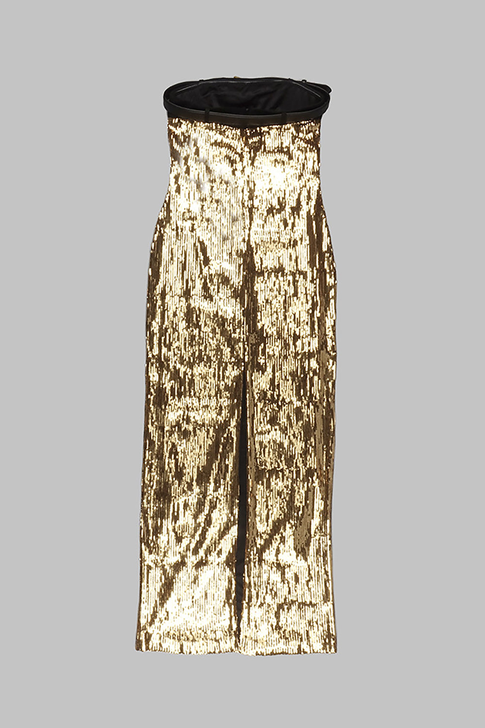 Vestido midi dorado sin tirantes con cinturón de lentejuelas metalizadas